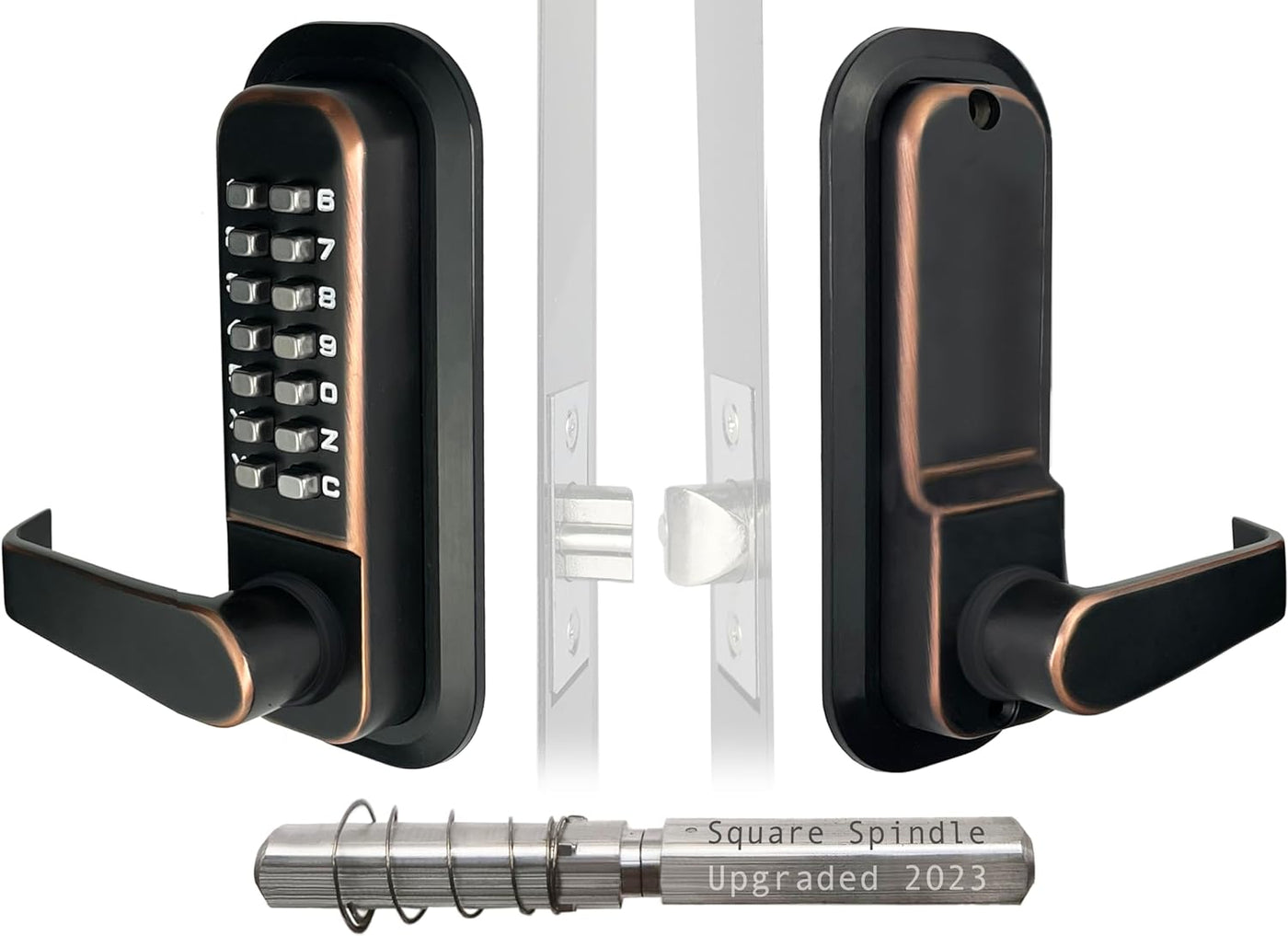 JOUNJIP Single Sided Keyless Entry Door Lock - 100% Mechanical Combination Lever Handle Door Lock - Easy Install - [Square Spindle] - Oil Rubbed Bronze