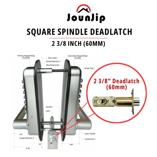 JOUNJIP Fixed Square Spindle Deadlatch 2 3/8inch Backset (60mm) and 2 3/4inch (70mm) –  Replacement Part for Single-Sided 101-SQ and Double-Sided 102-SQ Mechanical Keyless Entry Door Lock Only - Not Adjustable