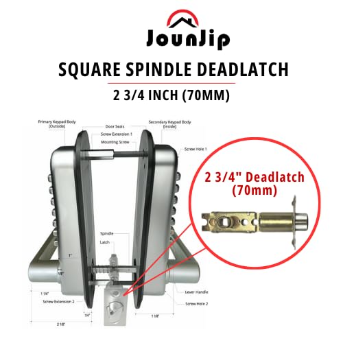 JOUNJIP Fixed Square Spindle Deadlatch 2 3/8inch Backset (60mm) and 2 3/4inch (70mm) –  Replacement Part for Single-Sided 101-SQ and Double-Sided 102-SQ Mechanical Keyless Entry Door Lock Only - Not Adjustable
