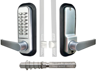 JOUNJIP Single Sided Keyless Entry Door Lock - 100% Mechanical Combination Lever Handle Door Lock - Easy Install - [Square Spindle] - Satin Chrome - 2023