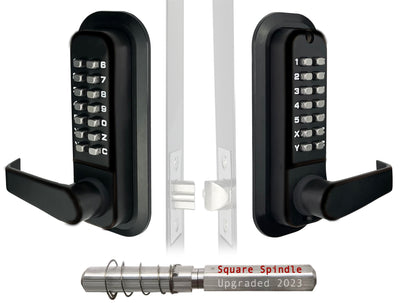 JOUNJIP Double-Sided Keyless Entry Door Lock - Bump Key Proof Mechanical Door Lock with Lever Handle - [Square Spindle] Easier Install - (Matte Black) - Outdoor Gate Lock with Keypad and Passage Mode