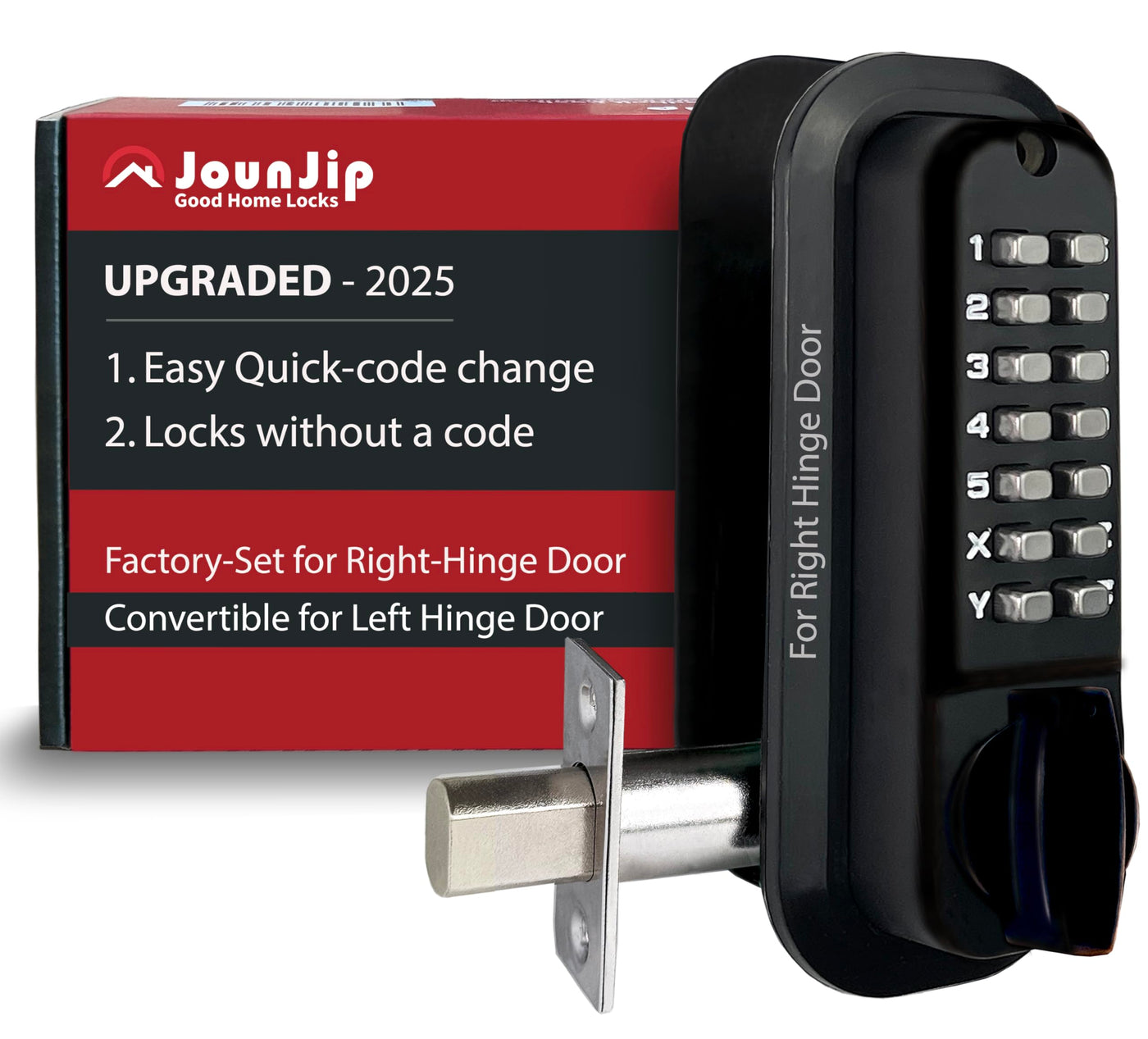 JOUNJIP Mechanical Deadbolt Lock - Keyless Entry Door Lock - Code NOT Required When Locking – 100% Mechanical with Flat Spindle, Thumb Turn Door Knob - Matte Black [UPGRADED 2025]