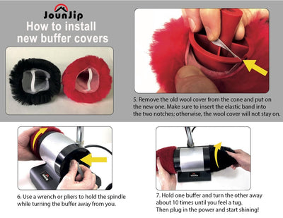 JOUNJIP Dual Wool Buffer Replacement Covers - Handmade 100% Lambswool Polisher Bonnets - for 2.5 x 3.5 Inch Buffing Cones (2pack Black)