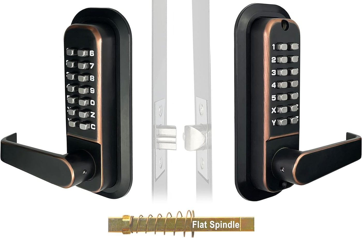 JOUNJIP Mechanical Keyless Combination Lever Handle Door Lock [Flat Spindles] - No Batteries | No Power | No Key Needed (Oil-Rubbed Bronze)