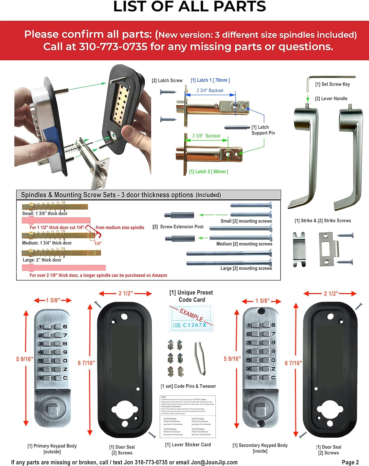 JOUNJIP Mechanical Keyless Combination Lever Handle Door Lock [Flat Sp ...