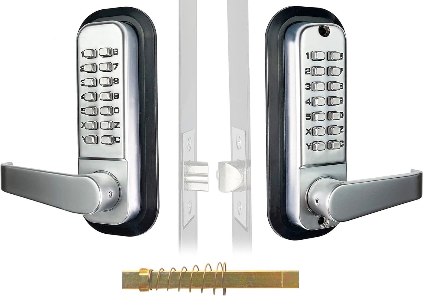 JOUNJIP Mechanical Keyless Combination Lever Handle Door Lock [Flat Spindle] - No Batteries | No Power | No Key Needed (Satin Chrome)