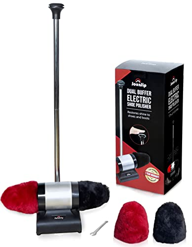 JOUNJIP Electric Shoe Shine Polisher - Deluxe Kit with Two Full Sets of Replacement Buffer Covers - 100% Natural Lamb Wool