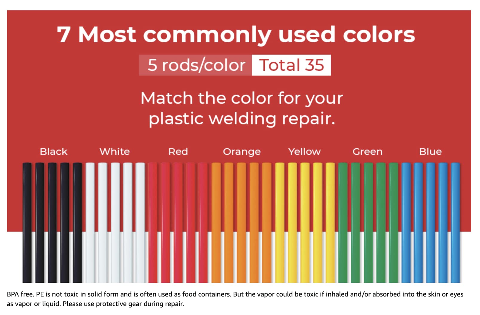 JounJip LDPE Plastic Welding Rods (7 Colors) - Low Density Polyethylen
