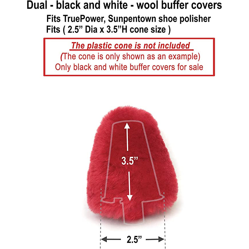 Medium Dual 100% Lambs Wool Buffer Covers Fit 2.5"Dia x 3.5"High - TruePower, Sunpentown Shoe Polishers