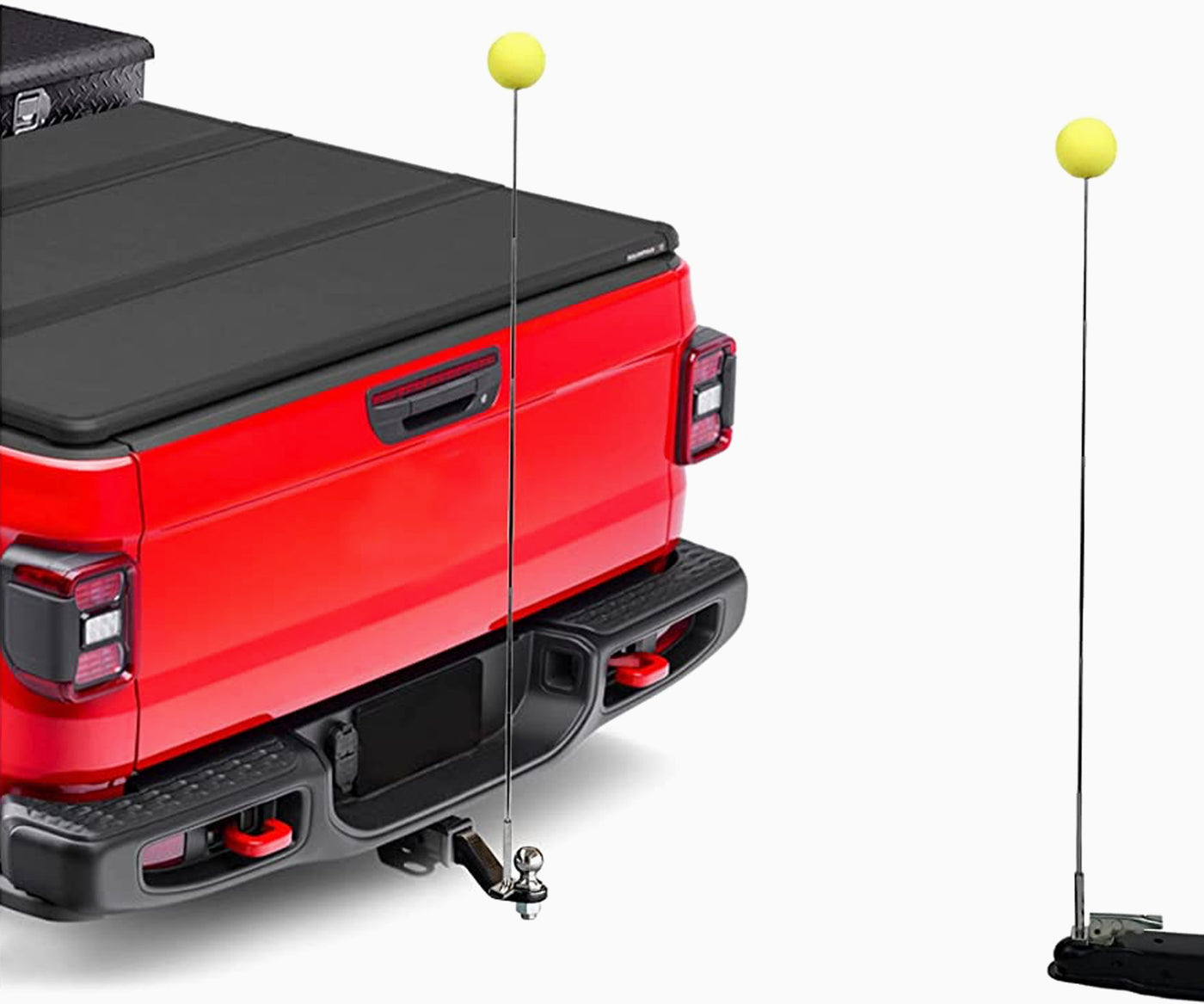 Truck using the JounJip Trailer Hitch Alignment Kit to perfectly align to the hitch of a trailer.