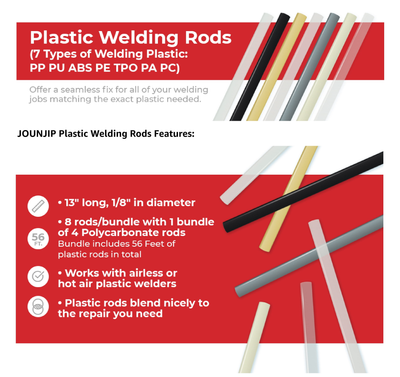 7 Type Plastic Welding Rods- (PP PU ABS PE TPO PA PC) Most Common Plastics- 52 Pack of 13" x 1/8"Rods
